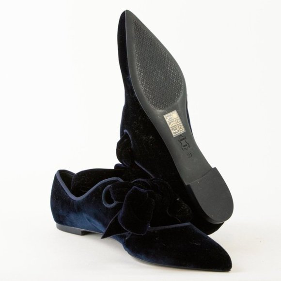 Tory Burch Clara Blue Notte Grosgrain-Trimmed Velvet Point-Toe Flats - Picture 4 of 7